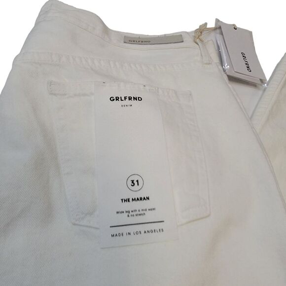 GRLFRND The Maran Wide Leg Split Hem Mid Rise White Jeans NWT size 31 - Picture 2 of 13